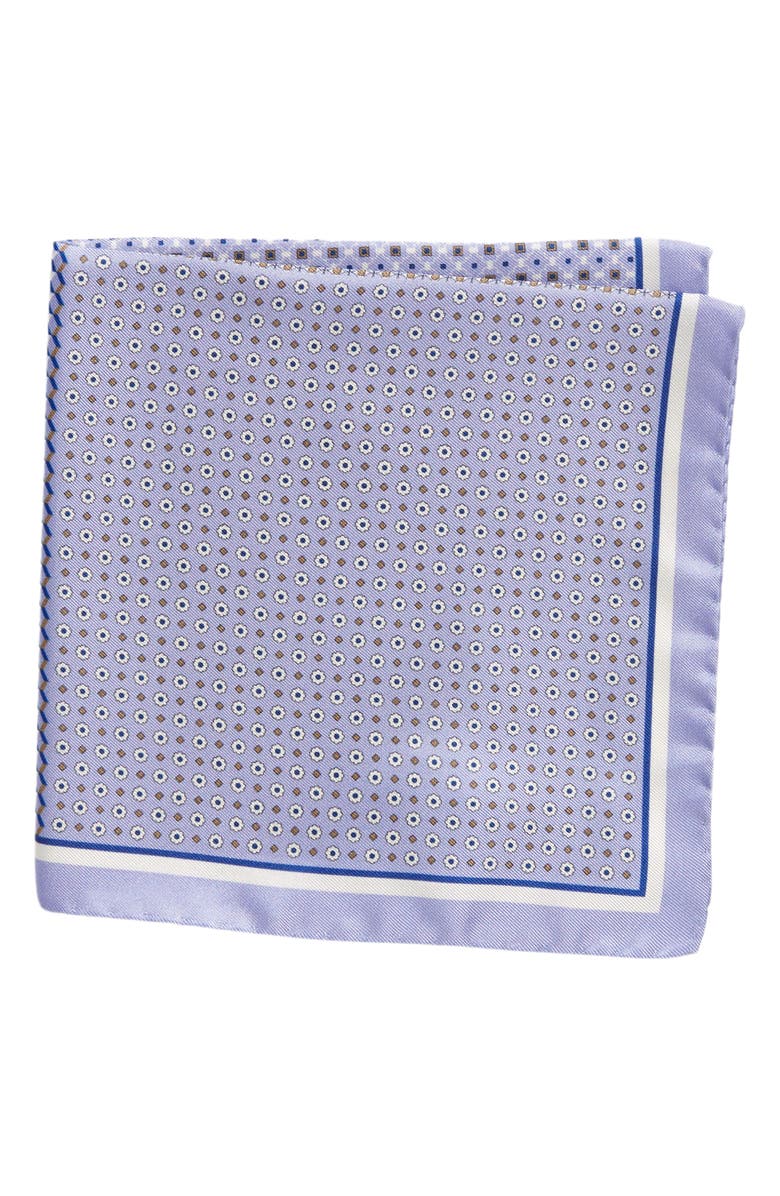 Eton Geometric Print Silk Pocket Square, Main, color, Purple