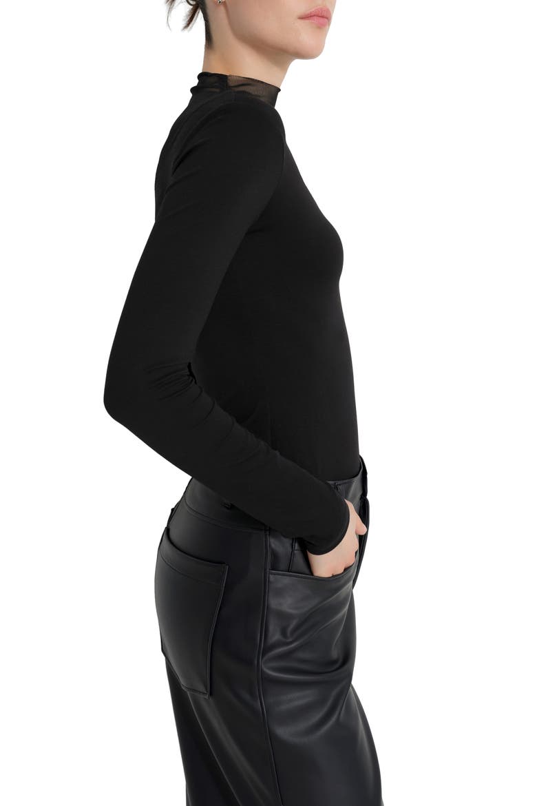 Saige Mesh Inset Long Sleeve Top, Alternate, color, BLACK