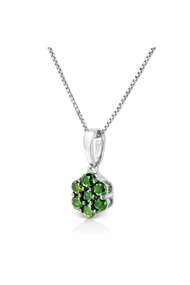 .925 Sterling Silver 1/2 Cttw Prong Set Treated Green Diamond Floral Cluster Pendant Necklace, Alternate, color, Silver | Green Diamond