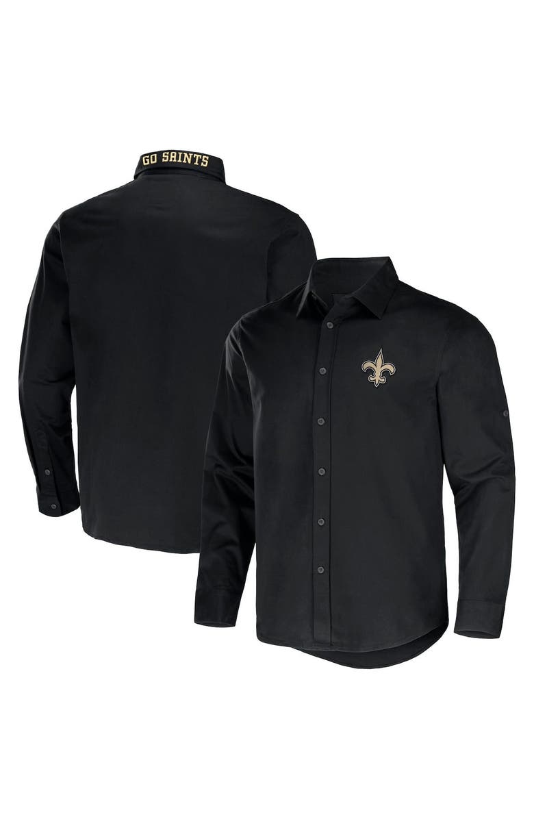 NFL X DARIUS RUCKER Men's NFL x Darius Rucker Collection by Fanatics Black New Orleans Saints Convertible Twill Long Sleeve Button-Up Shirt, Main, color,