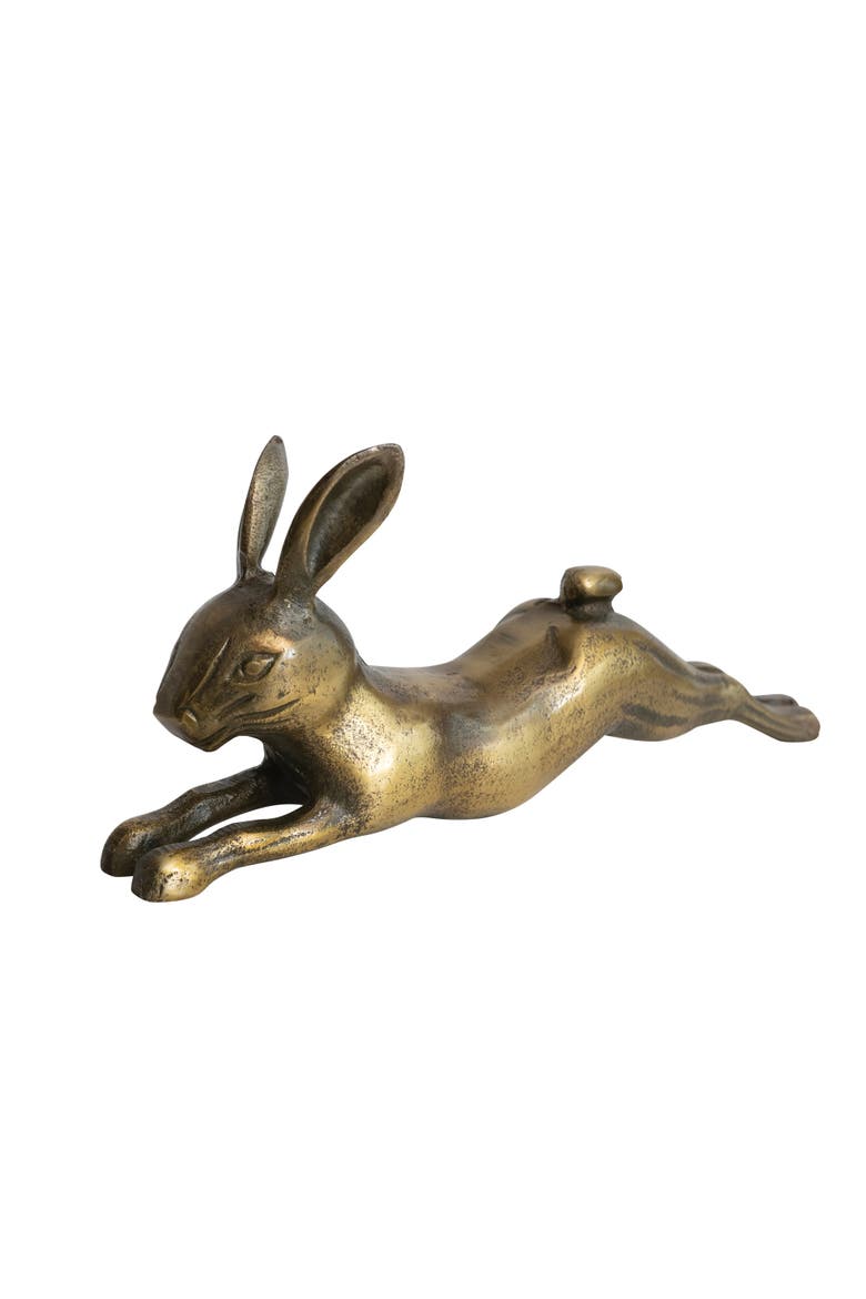 Decorative Embossed Aluminum Rabbit, Antique Brass, Alternate, color, Brass
