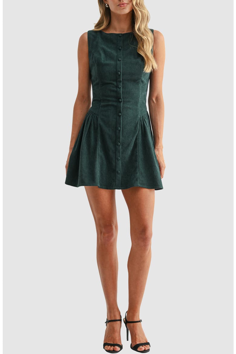 Corduroy Fit and Flare Minidress, Main, color, HUNTER GREEN