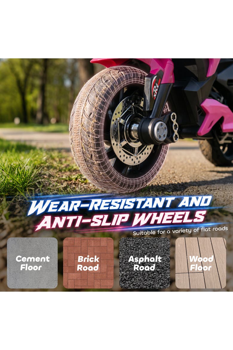 6V Kids Electric Motorcycle, Dirt Bike Style, Music, Horn, Headlights, Alternate, color, Pink