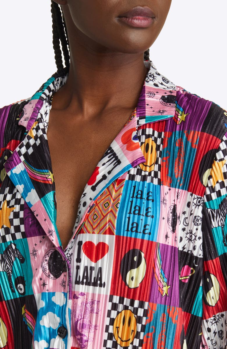 Dressed in Lala Notched Collar Plissé Top & High Waist Pants Set, Alternate, color,