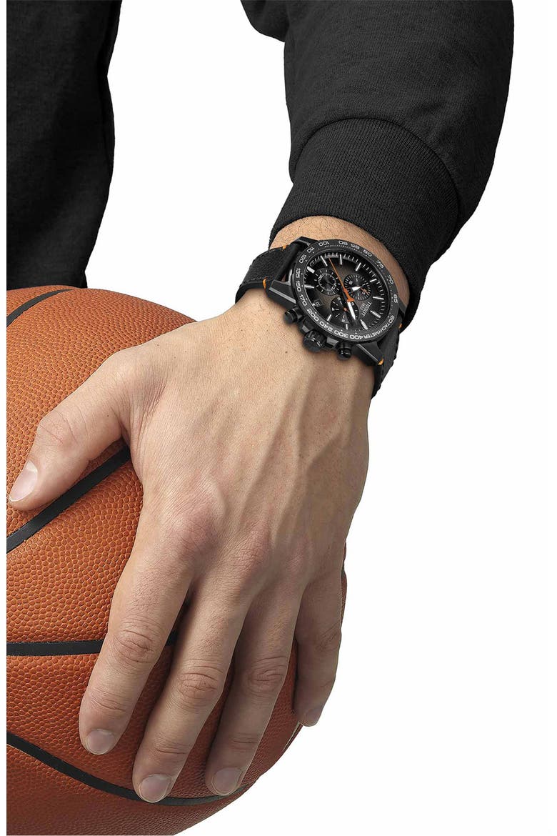 Supersport Leather Strap Chronograph Watch, 45.5mm, Alternate, color, BLACK