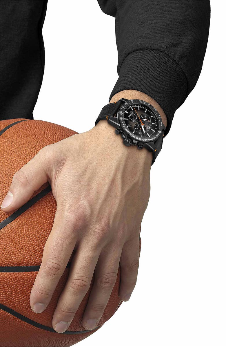 Tissot Supersport Leather Strap Chronograph Watch, 45.5mm, Alternate, color, Black