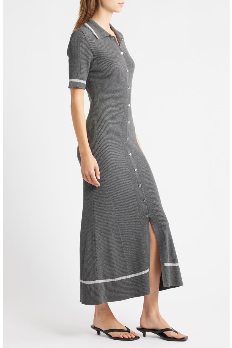 Kassy Tipped Polo Midi Dress, Alternate, color, CHARC