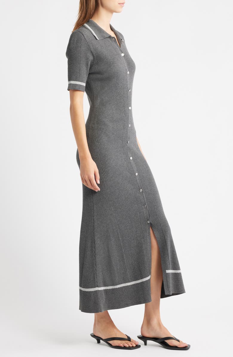 rag & bone Kassy Tipped Polo Midi Dress, Alternate, color, Charcoal