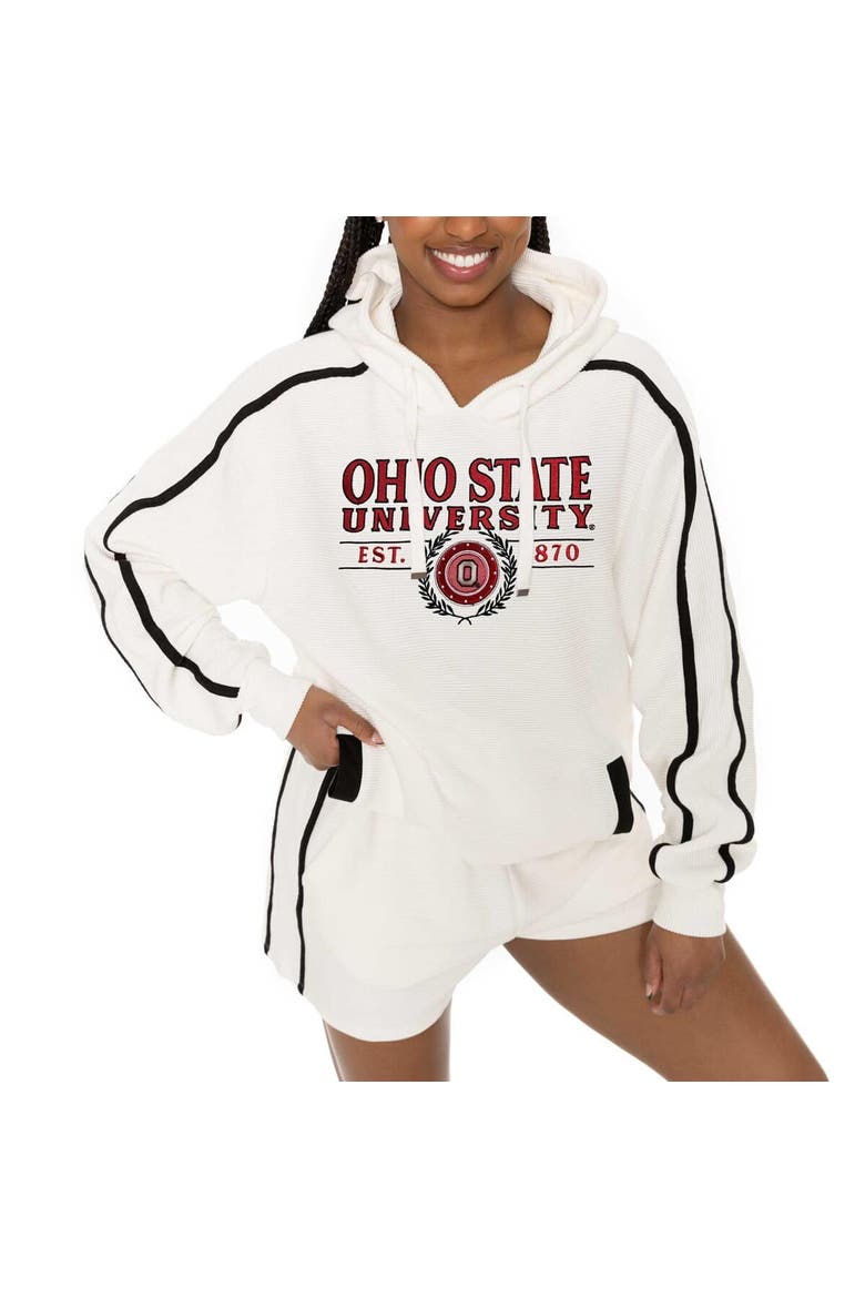 Women's Gameday Couture Cream Ohio State Buckeyes Down, Set, Go Pullover Hoodie and Shorts Set, Alternate, color, Cream