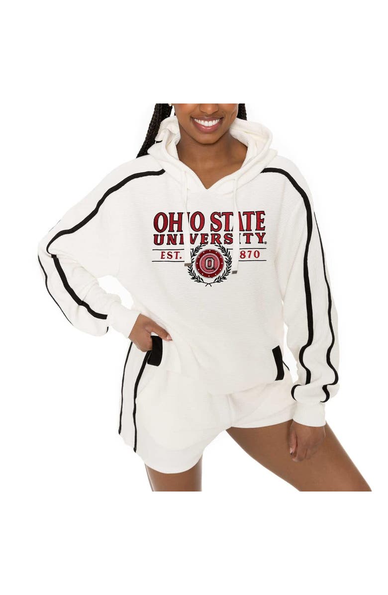 GAMEDAY COUTURE Women's Gameday Couture Cream Ohio State Buckeyes Down, Set, Go Pullover Hoodie and Shorts Set, Alternate, color, Cream