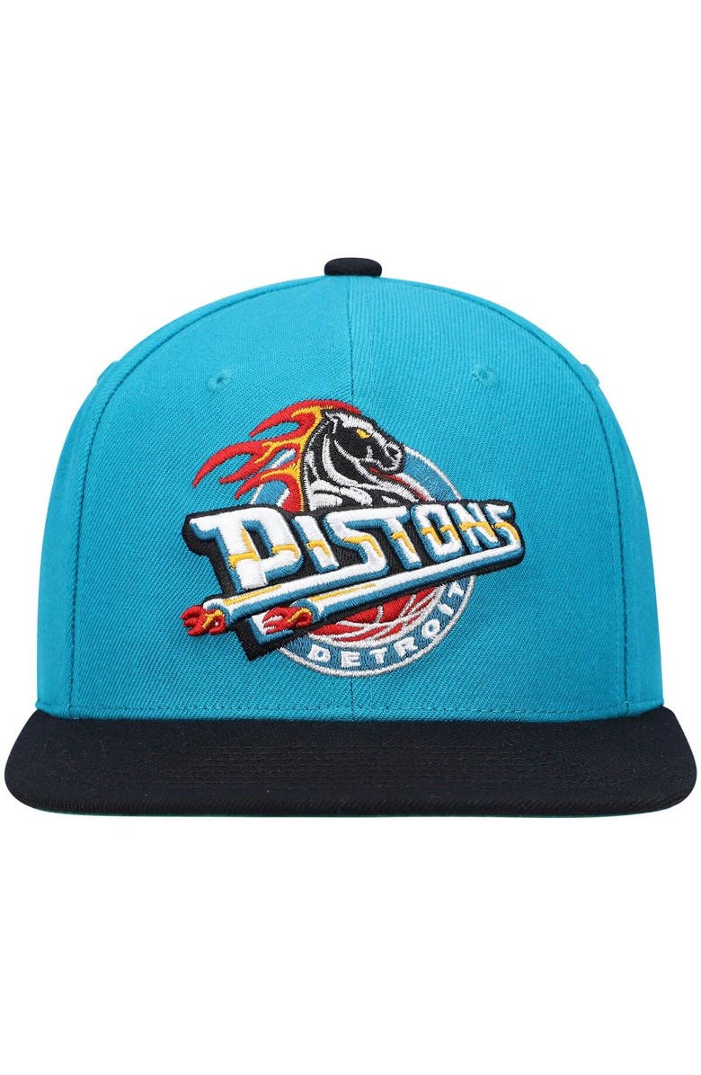 Mitchell & Ness Men's Mitchell & Ness Teal/Black Detroit Pistons Hardwood Classics Team Two-Tone 2.0 Snapback Hat, Alternate, color, Teal