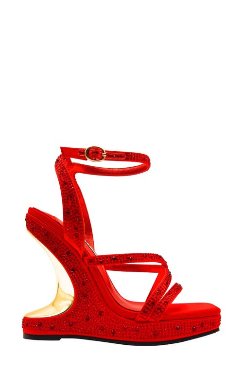 Lady Couture Rhinestone Wedge Sandal In Red
