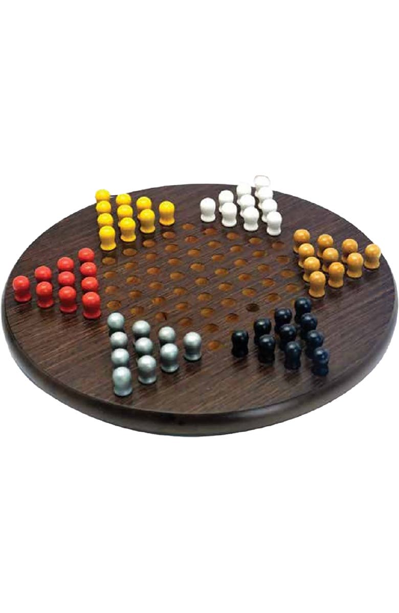 Intex Entertainment Chinese Checkers Wood Board Game, Ages 6+, Alternate, color, Multicolored
