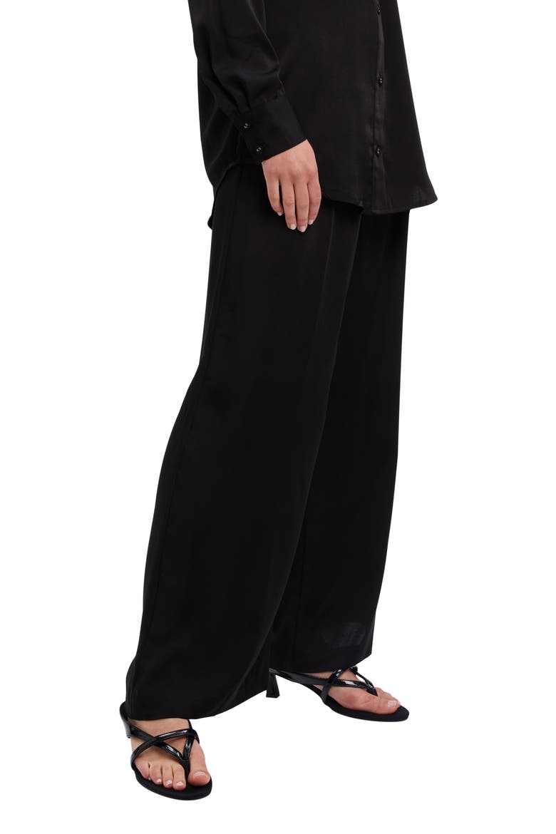 Lena Pleat Front Satin Pants, Alternate, color, BLACK