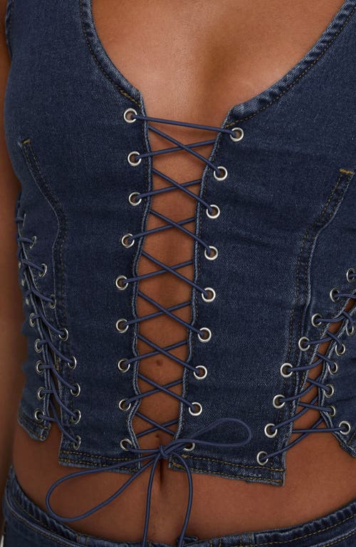 Princess Polly Edenette Lace-up Corset Top In Blue