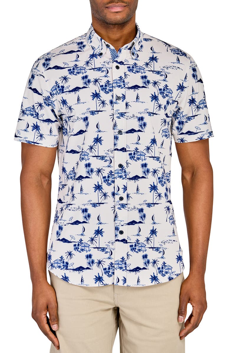 CONSTRUCT Slim Fit Resort Recycled 4-Way Stretch Performance Short Sleeve Shirt, Main, color, 