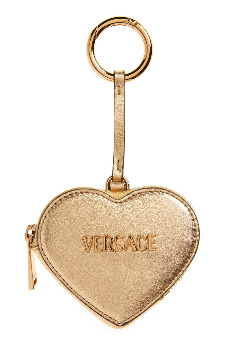 Versace Logo Heart Leather Coin Purse Charm, Main, color, Mekong Gold Versace