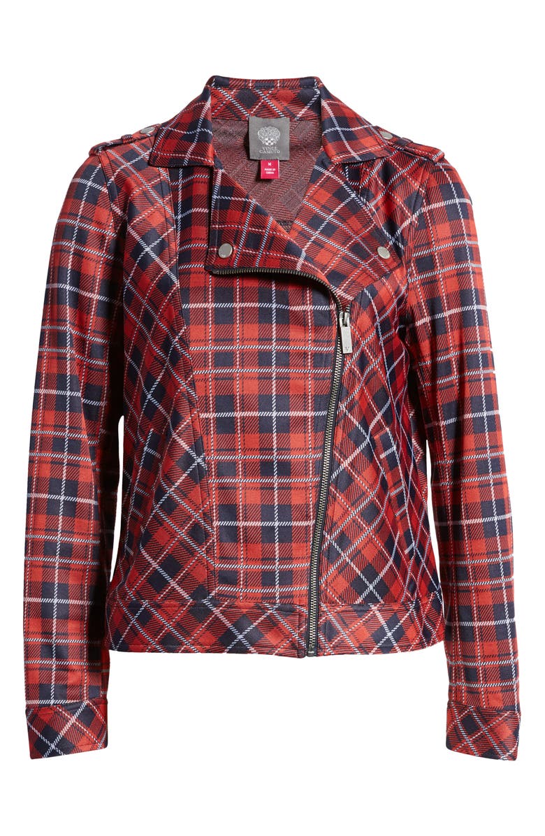 Vince Camuto Plaid Knit Moto Jacket, Alternate, color, 