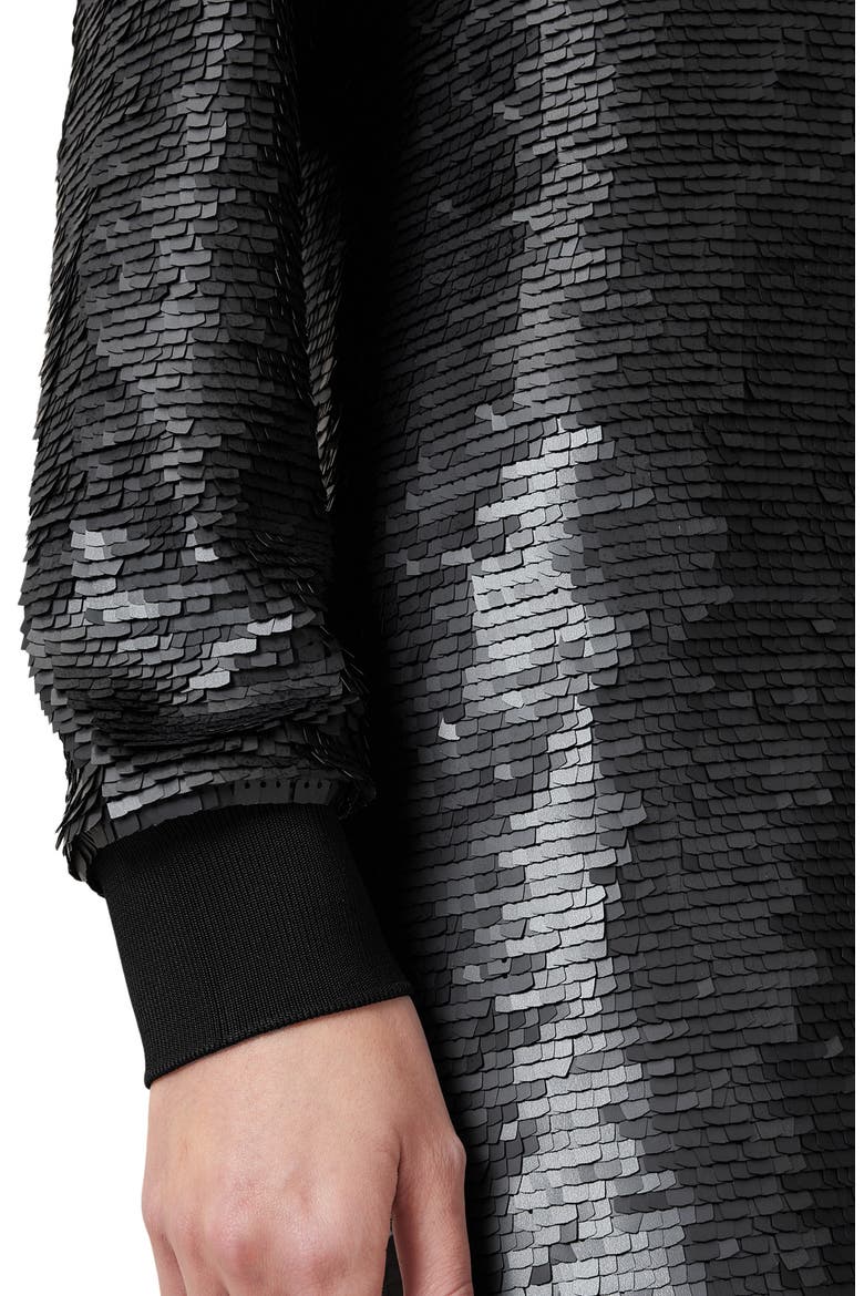 Jaya Sequin Long Sleeve Shift Minidress, Alternate, color, BLACK