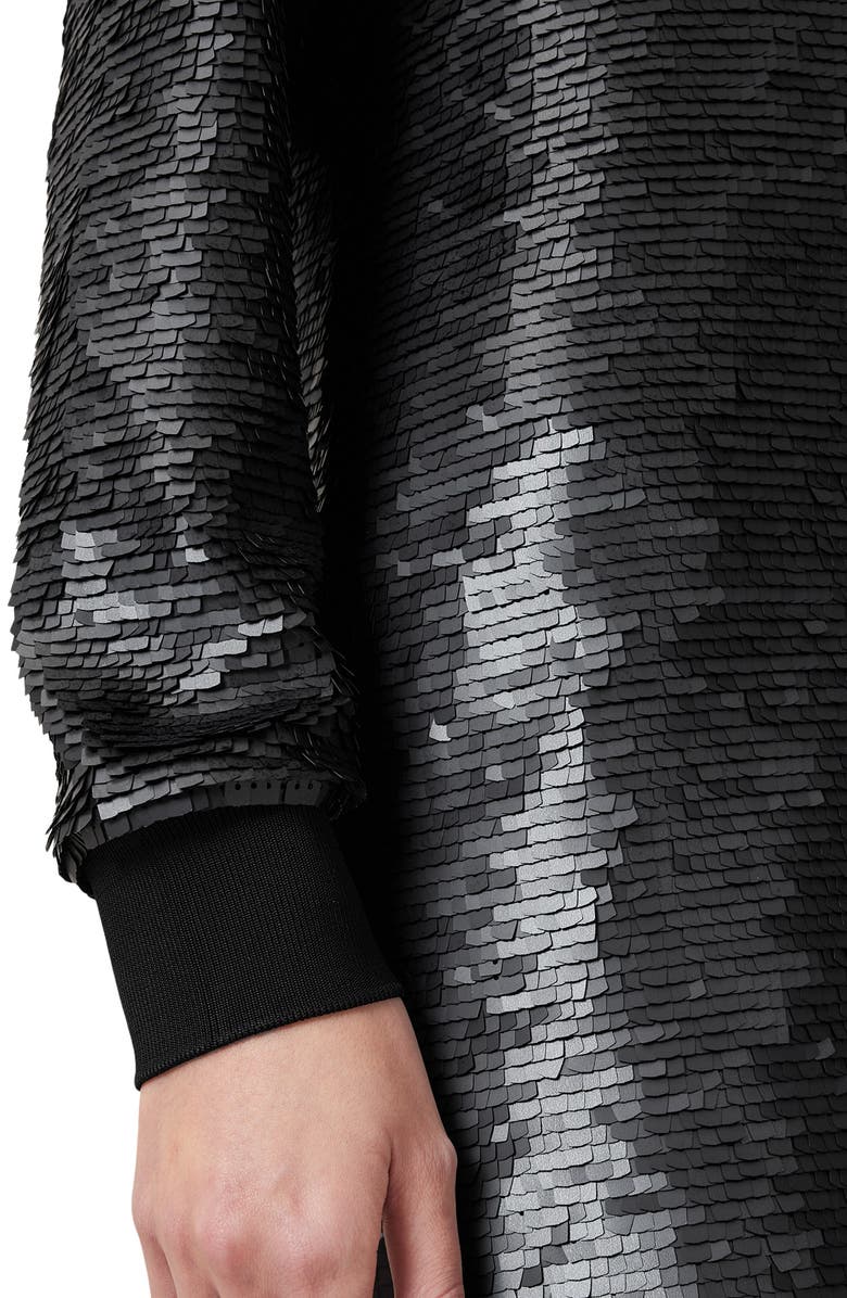 AllSaints Jaya Sequin Long Sleeve Shift Minidress, Alternate, color, Black