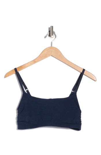 Beyond Yoga Space Dye Raise The Barre Shirred Sports Bra In Blue