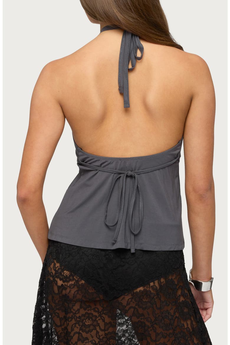 Dafnie Split Front Crisscross Neck Top, Alternate, color, DARK-GRAY