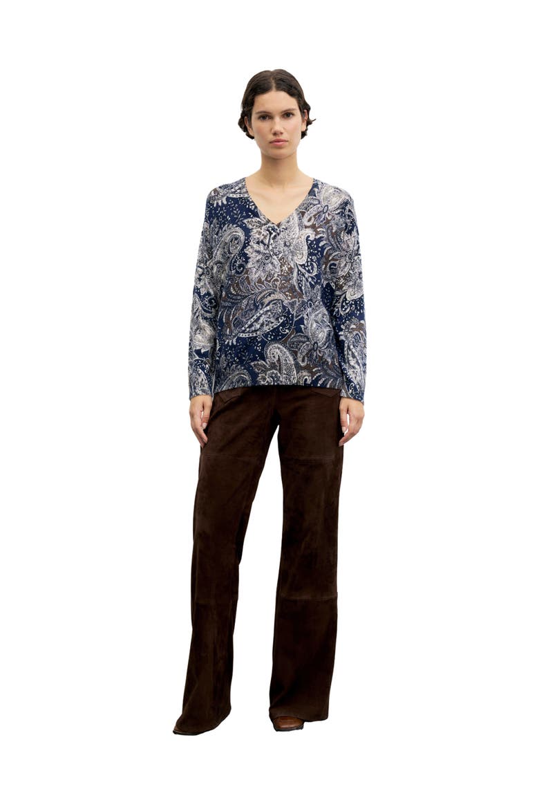 Rhea Long Sleeve V-Neck Sweater, Alternate, color, Navy Blue