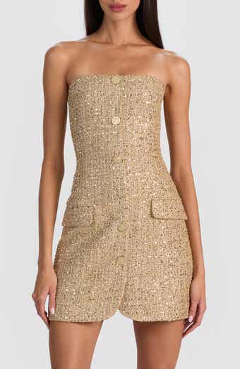 Alice + Olivia Madison Strapless Metallic Tweed Minidress