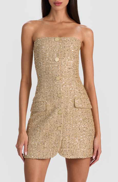Alice + Olivia Madison Strapless Metallic Tweed Minidress
