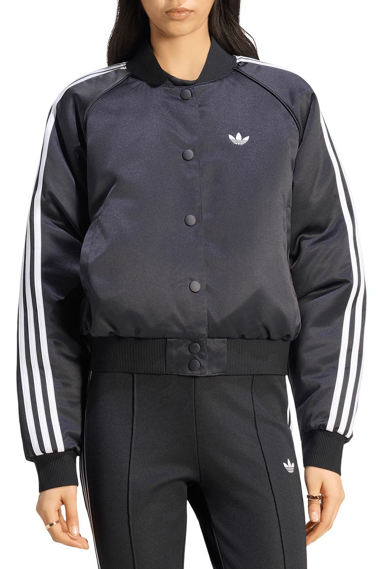 SST Satin Bomber Jacket, Main, color, BLACK/ WHITE/ GREY THREE/