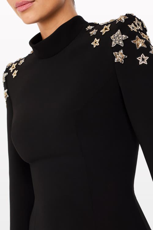Jenny Packham Stella Star-embellished Mock-neck Midi Dress In Black