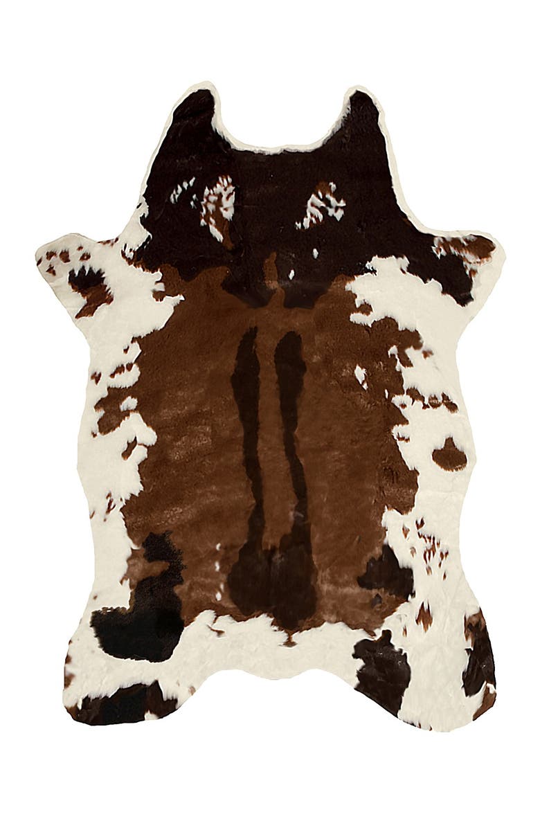 LUXE Faux Hide Fur Rug - Chocolate/White, Main, color, 