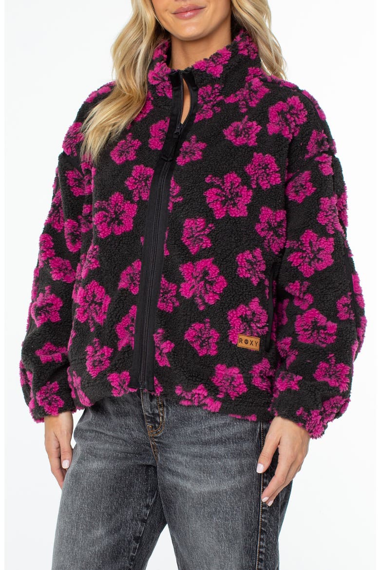 Wurlie Floral High Pile Fleece Jacket, Main, color, PHANTOM