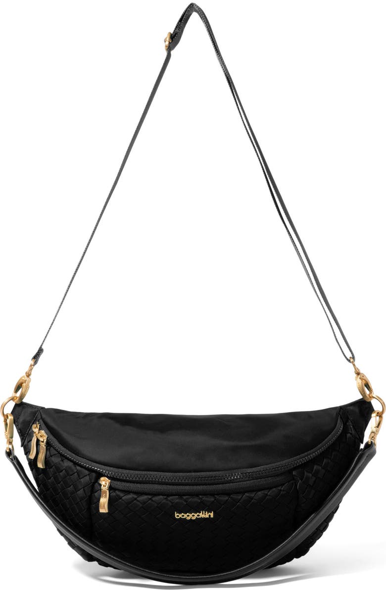 BAGGALLINI Stanton Woven Crossbody, Main, color, Black Woven Twill