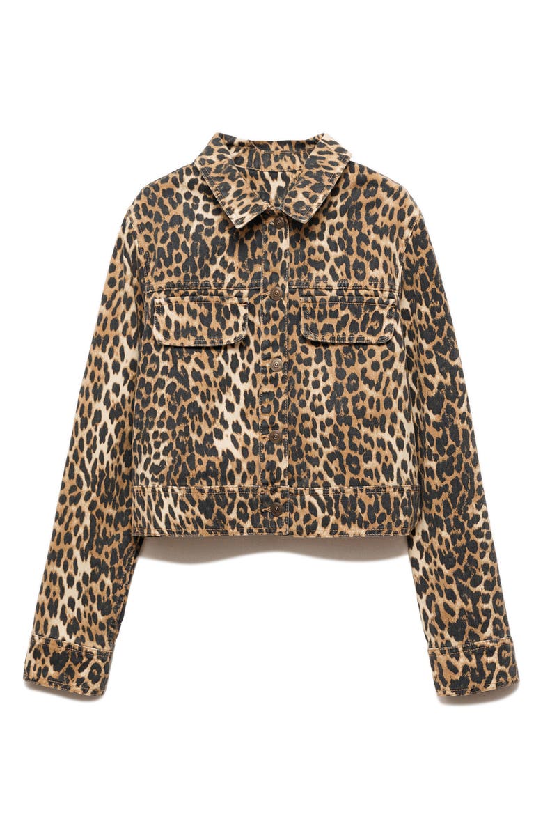 MANGO Leopard Print Denim Trucker Jacket, Main, color, 