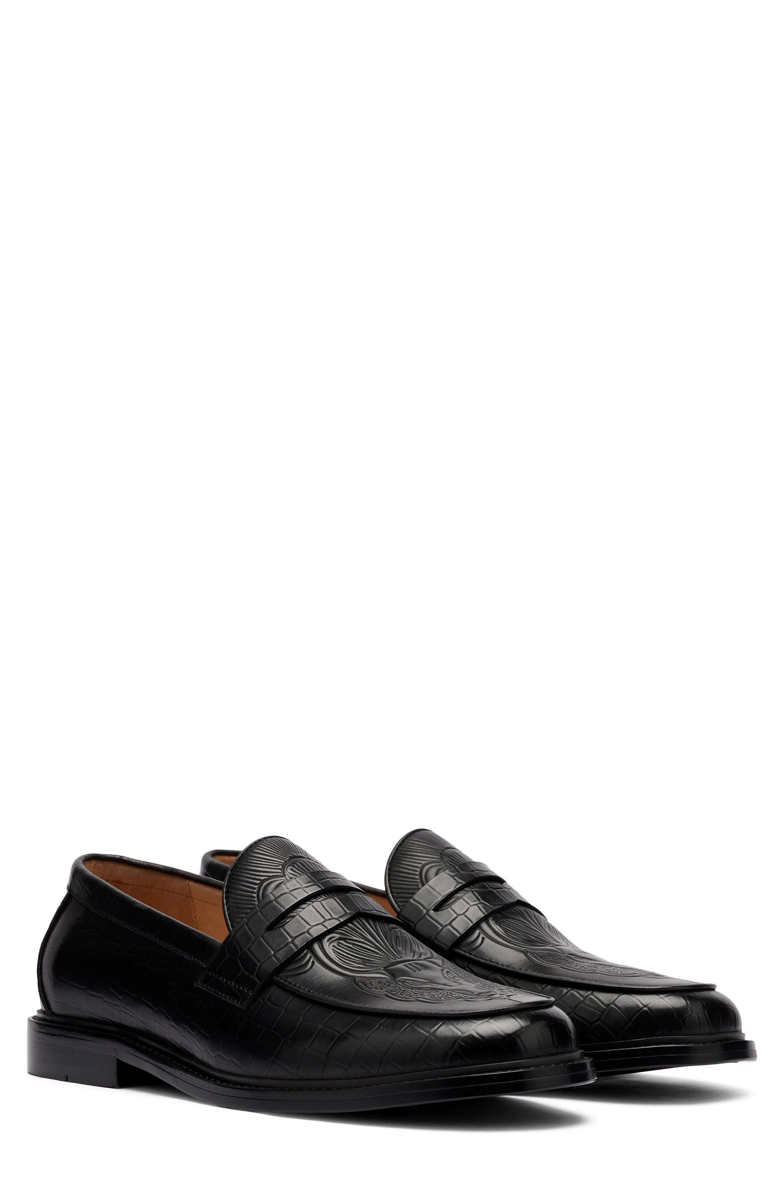 MARC NOLAN Calum Embossed Penny Loafer, Main, color, Black Bull