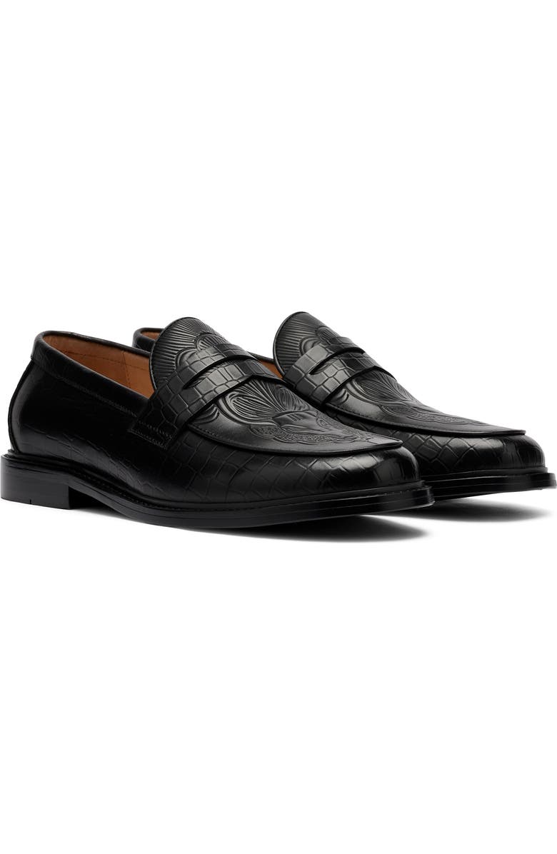 MARC NOLAN Calum Embossed Penny Loafer, Main, color, Black Bull