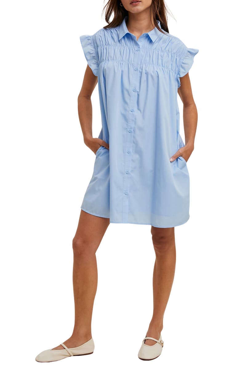 WISHLIST Flutter Sleeve Button-Up Shift Dress, Main, color, Sky
