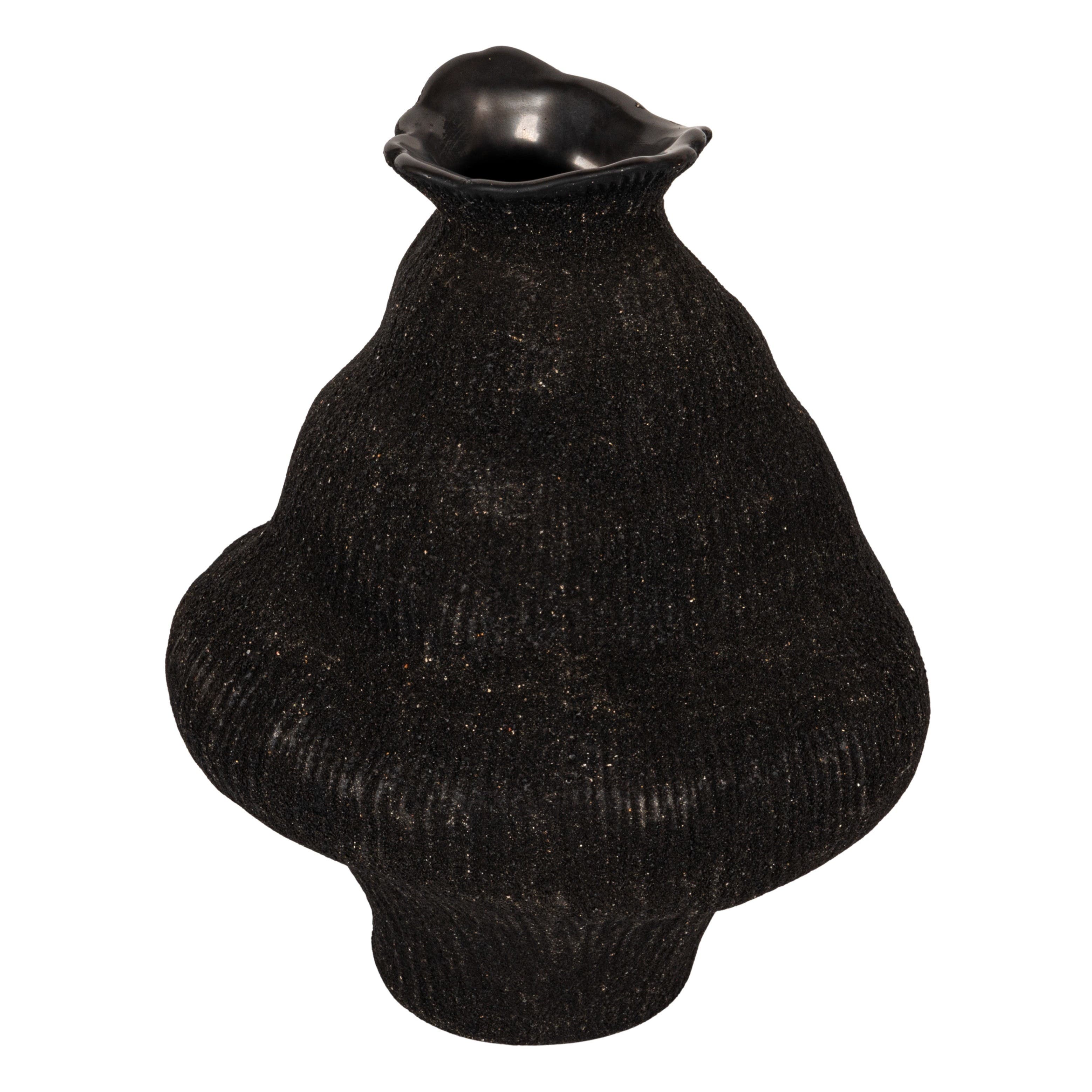 Storied Home Stoneware Organic Shaped Vase, Sand Finish, Black