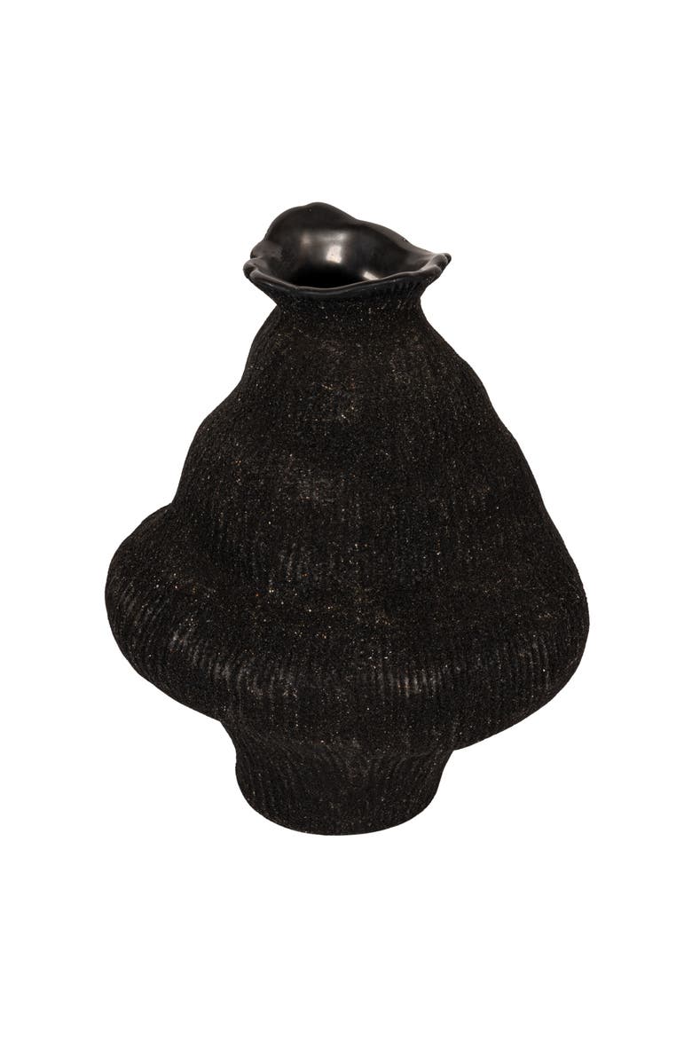 Stoneware Organic Shaped Vase, Sand Finish, Black, Main, color, Black