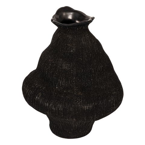 Stoneware Organic Shaped Vase, Sand Finish, Black