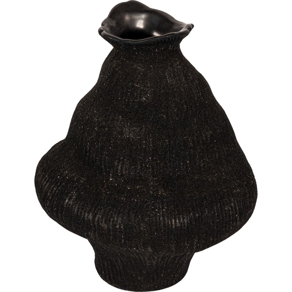 Storied Home Stoneware Organic Shaped Vase, Sand Finish, Black