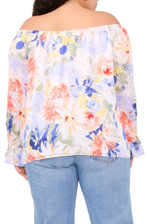 Vince Camuto Floral Keyhole Off The Shoulder Top In Ultra White
