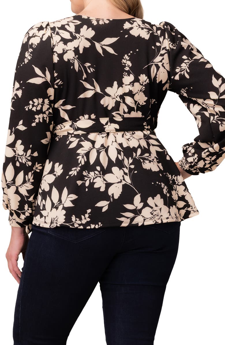 Kiyonna Natasha Print Wrap Top, Alternate, color, Vintage Ivory Florals