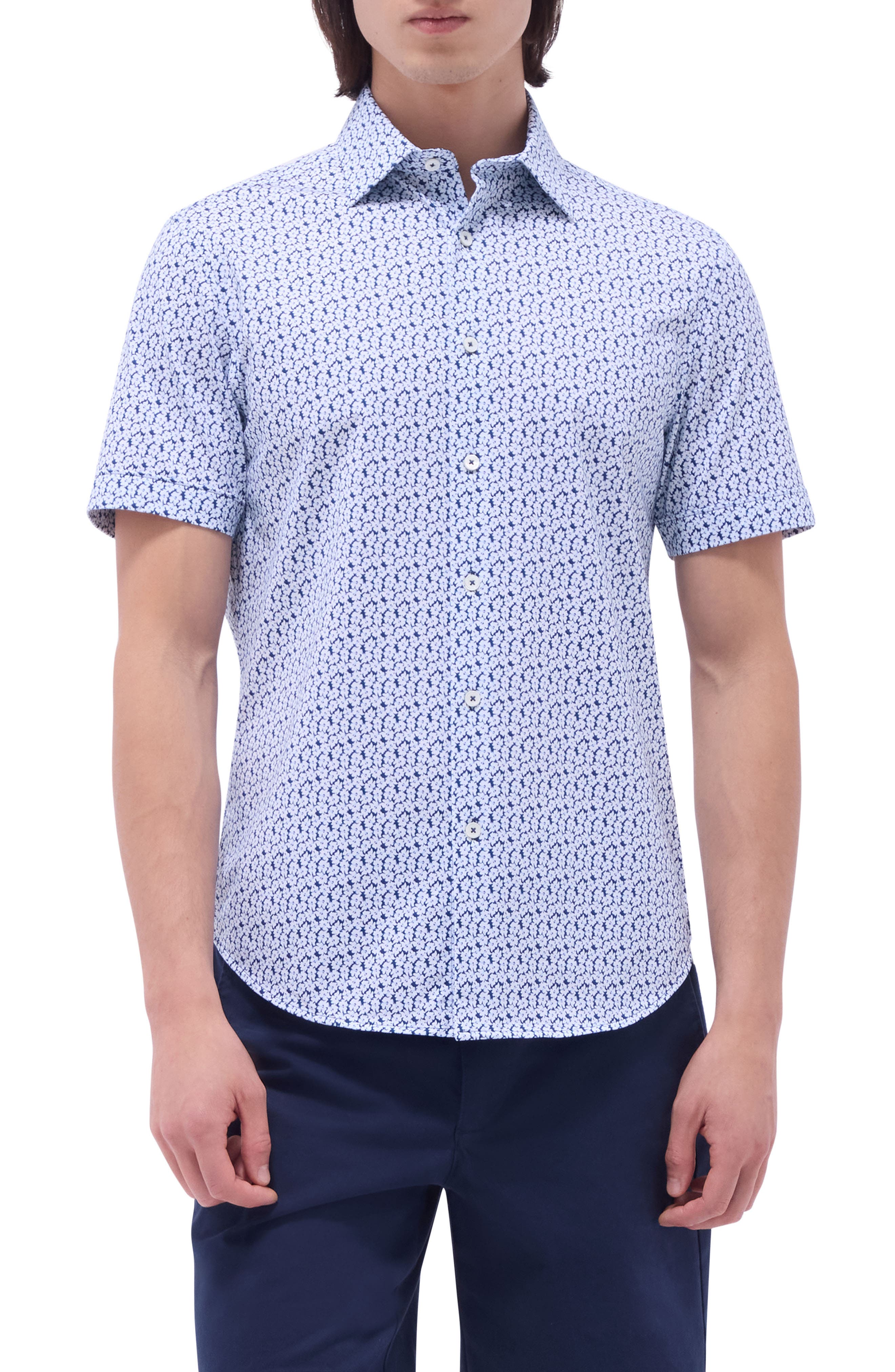 Bugatchi Miles OoohCotton® Floral Short Sleeve Button-Up Shirt