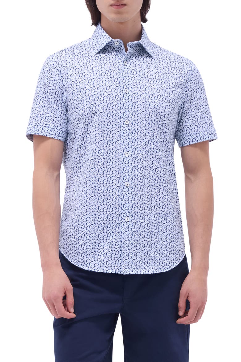 Miles OoohCotton® Floral Short Sleeve Button-Up Shirt, Main, color, INDIGO