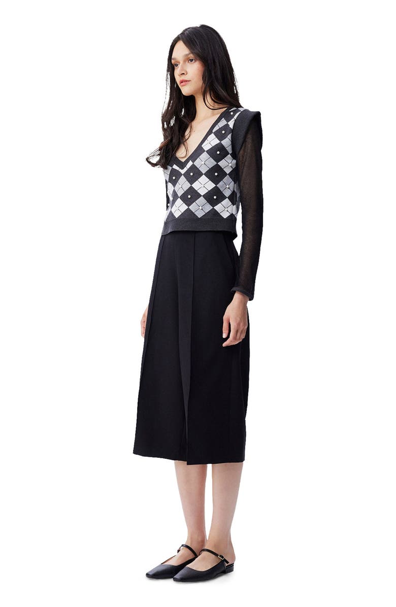 THEO The Label Nomia Plaid Pearly V-neck Sweater, Main, color, 