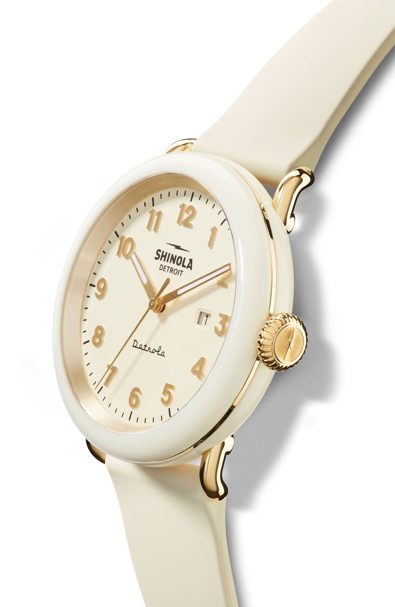 Shinola Detrola Au Gold Silicone Strap Watch, 43mm, Alternate, color,