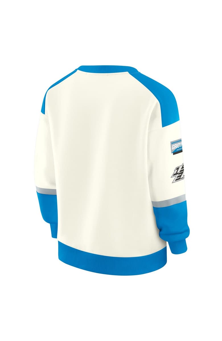 WEAR by Erin Andrews Women's WEAR by Erin Andrews Cream Detroit Lions Racing Crew V-Neck Sweatshirt, Alternate, color,