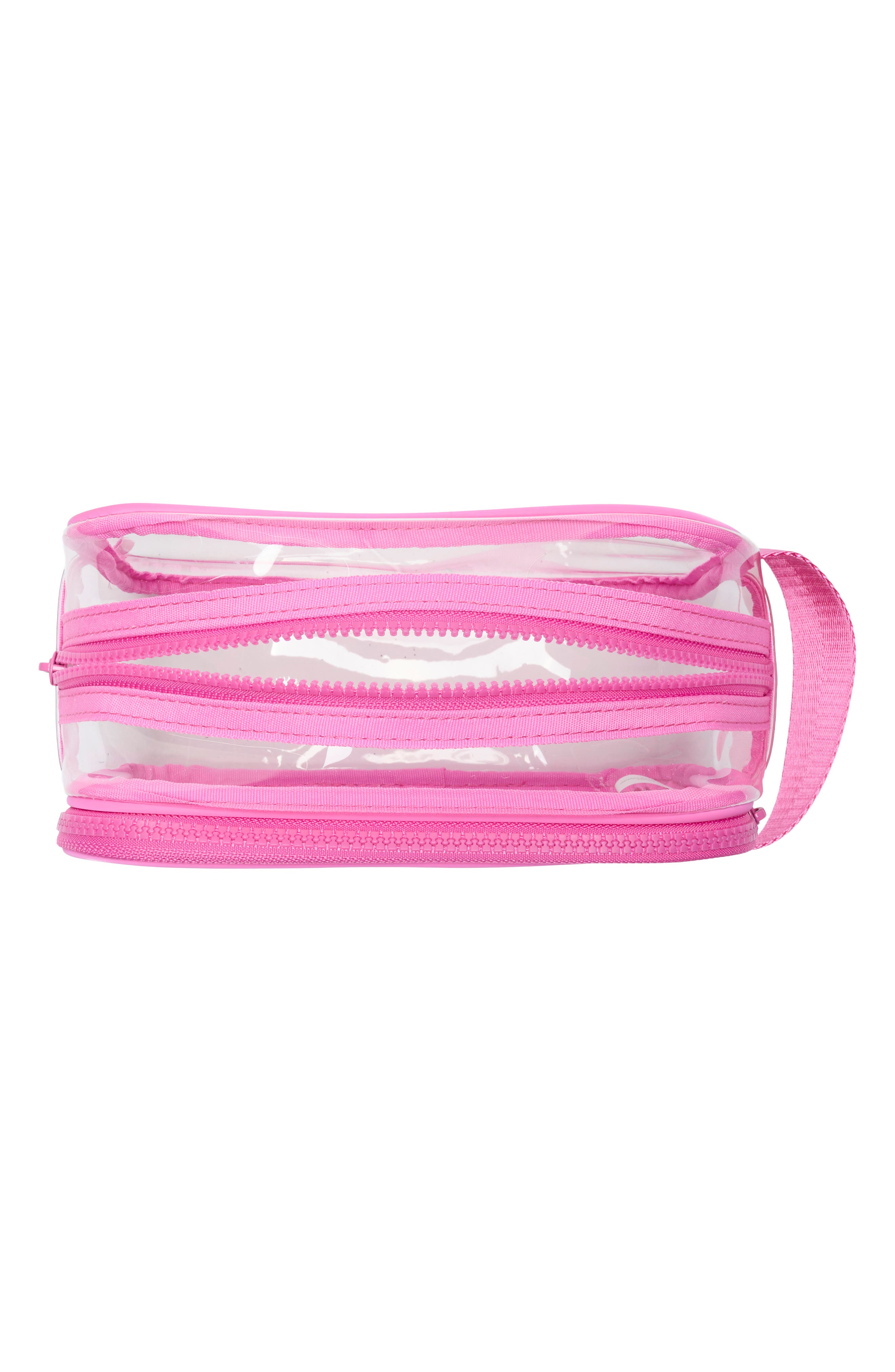 Two-Zip Clear Dopp Kit, Alternate, color, HOT PINK